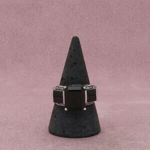 sterling silver diamond accent black tourmaline ring size 8.75
